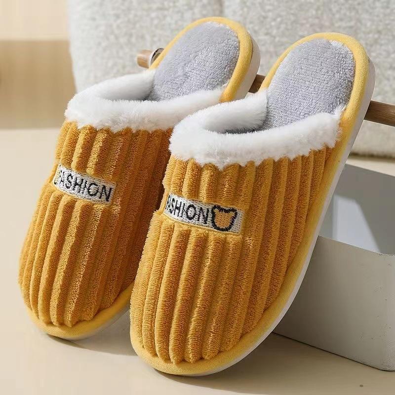 Cotton Slippers Corduroy Cartoon Bear Couple Home Thick Bottom Non-slip Slippers
