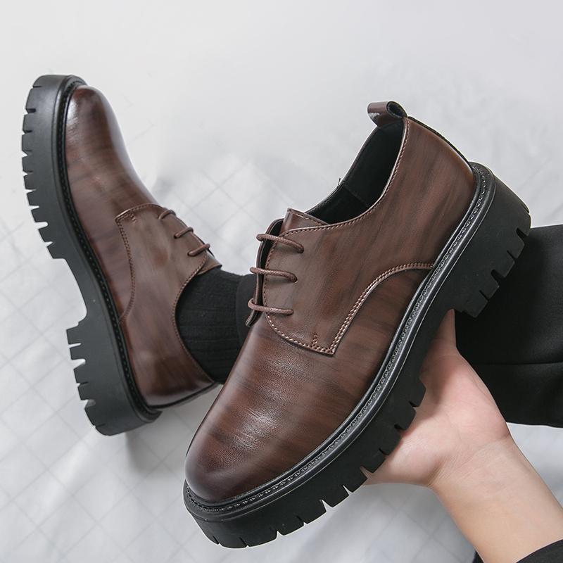 Luxury Men's Plus Size Leather Shoes Man Round Toe Thick-Soled Height Increase Lace-Up Formal Business Wedding Work Men Shoes