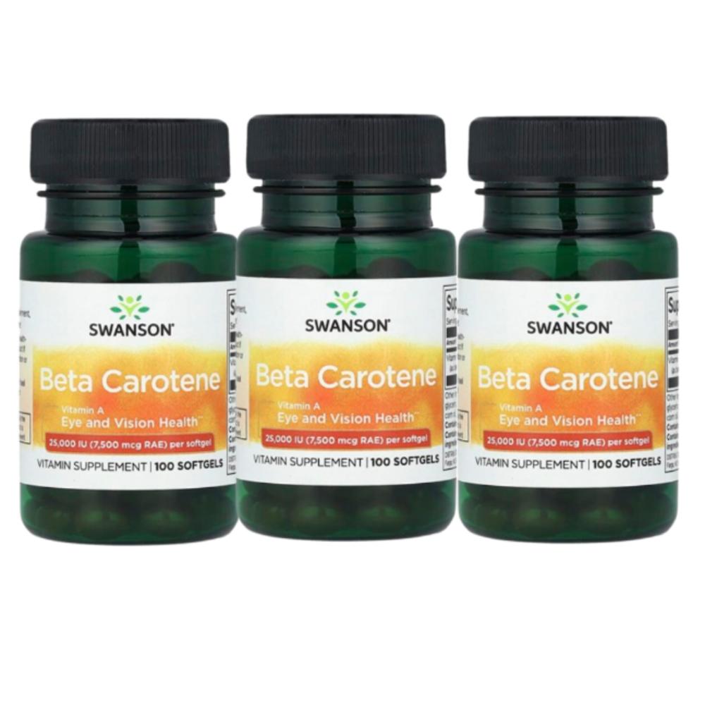 Swanson Beta Carotene 25,000 IU 7,500mcg RAE 100 Tablets 3 pcs