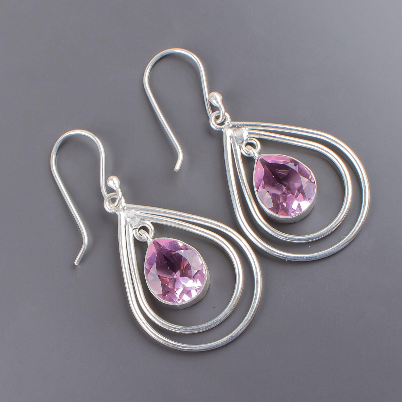 

Natural Morganite Gemstone 925 Sterling Silver Jewelry Handmade Earrings 2.00 EE-34-11