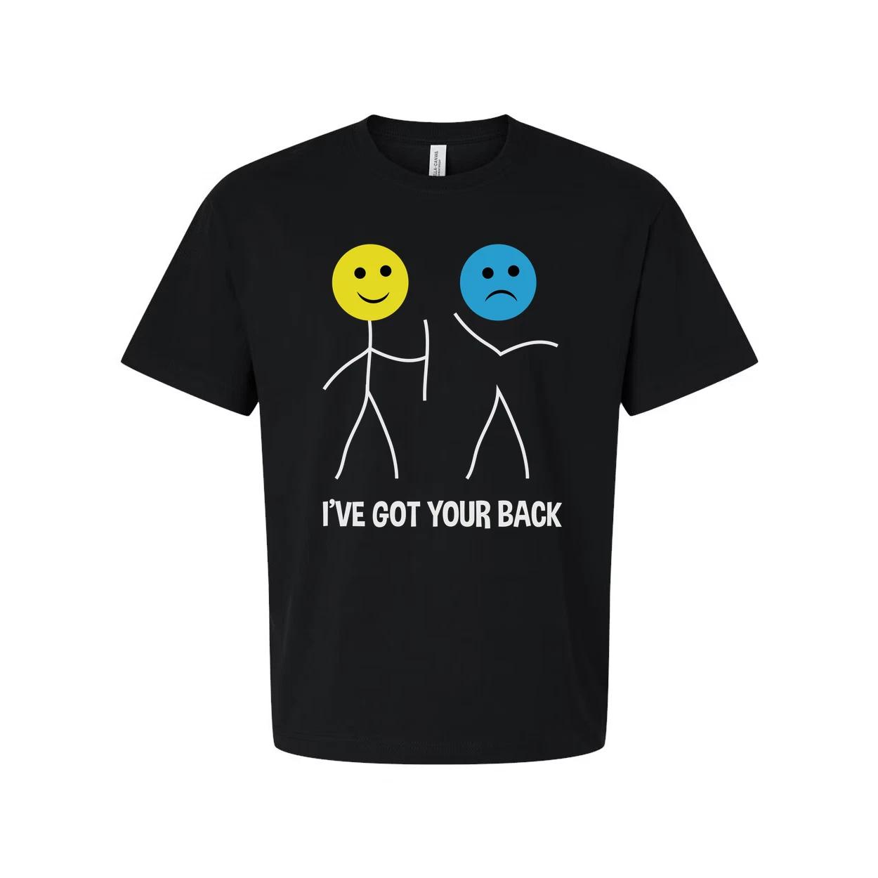

I ve Got Your Back Humorous Unisex Graphic T Shirt With Yellow Smile And Blue Sa XL