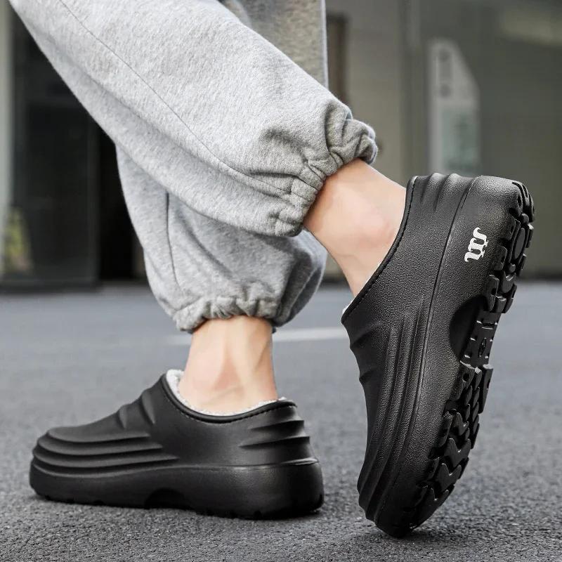 Fashion Men's Casual Shoes Women's Chef Shoes Autumn Winter Warm Round Toe Water-proof Kitchen Slipper Non-slip House Plush Slippers