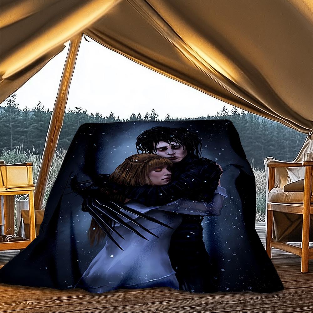1pc Edward Scissorhands Outdoor Flannel Blanket Gift For Boys Girls Adults, Family Friends