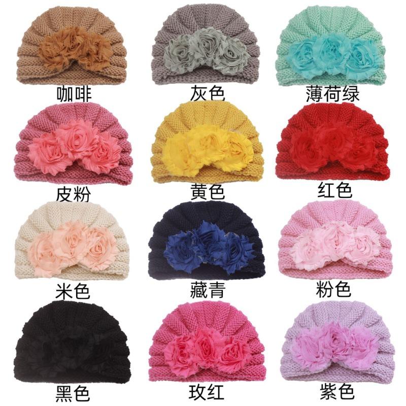 Winter new baby headgear children's flower knitted pullover cute warm baby hat
