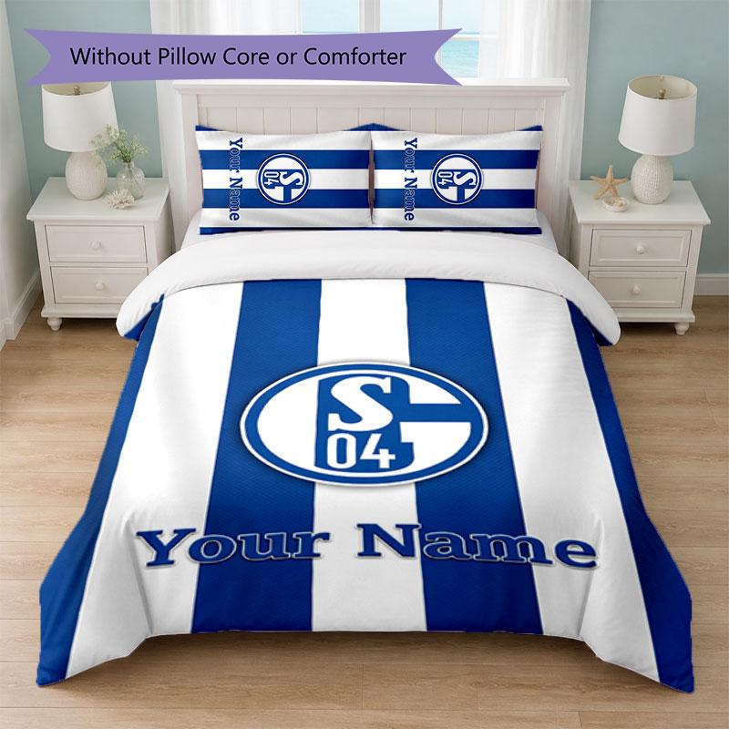 Schalke 04 FC Bettwäsche-Set mit individuellem Namenstext 1 Bettbezug + 2 Kissenbezüge Fußball-Logo Personalisierte Geschenkidee für besondere Anlässe Schlafzimmerdekoration