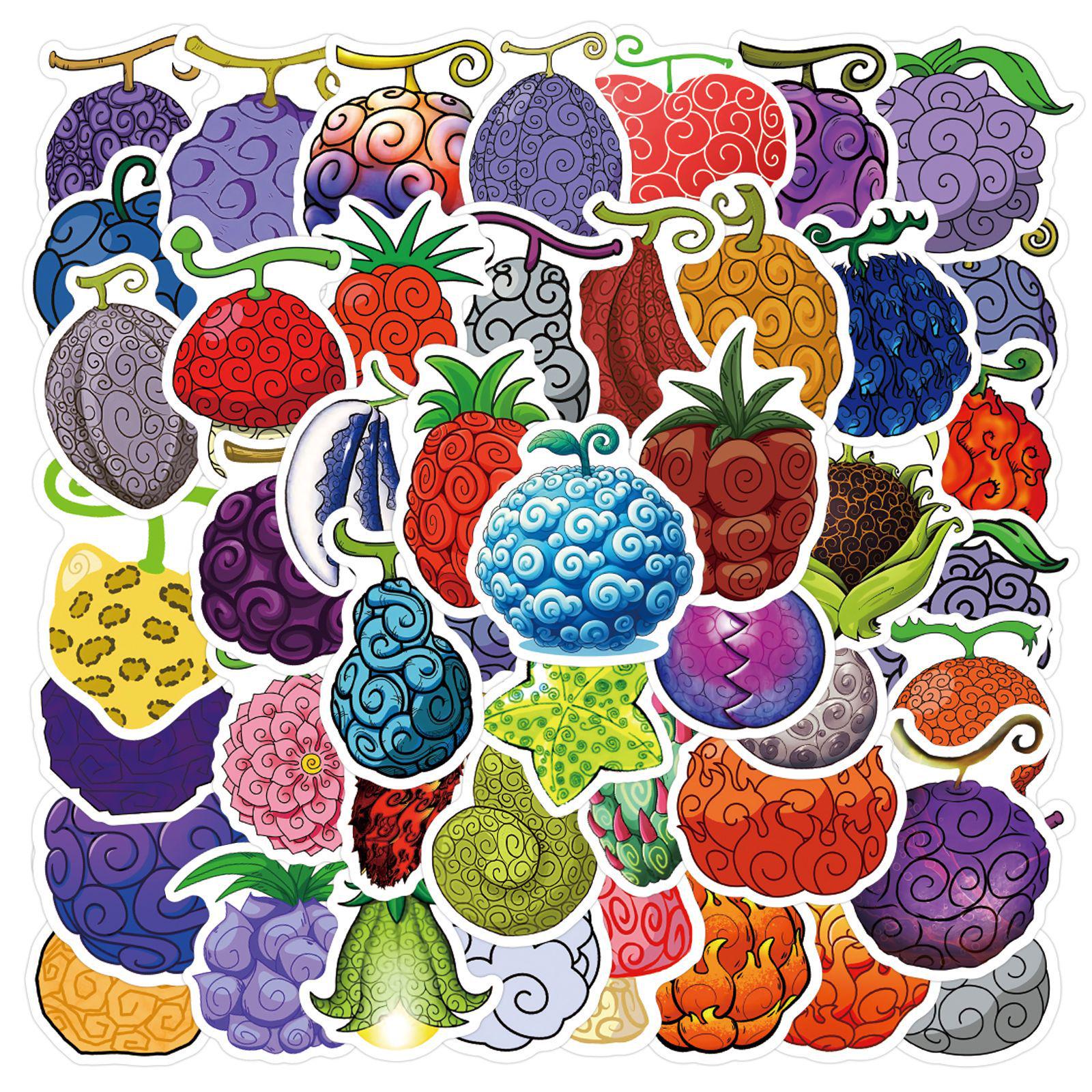 52-Piece One Piece Anime Devil Fruit Stickers Set - Cartoon Decorations for Suitcases & Computers