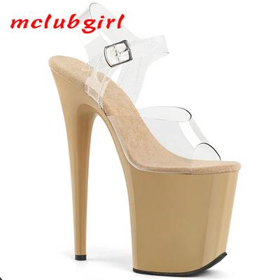 Damenschuhe High Heel Transparente Sandalen Stahlrohr Tanzschuhe Modell Walking 20cm Absatz 10cm Plateau YKC