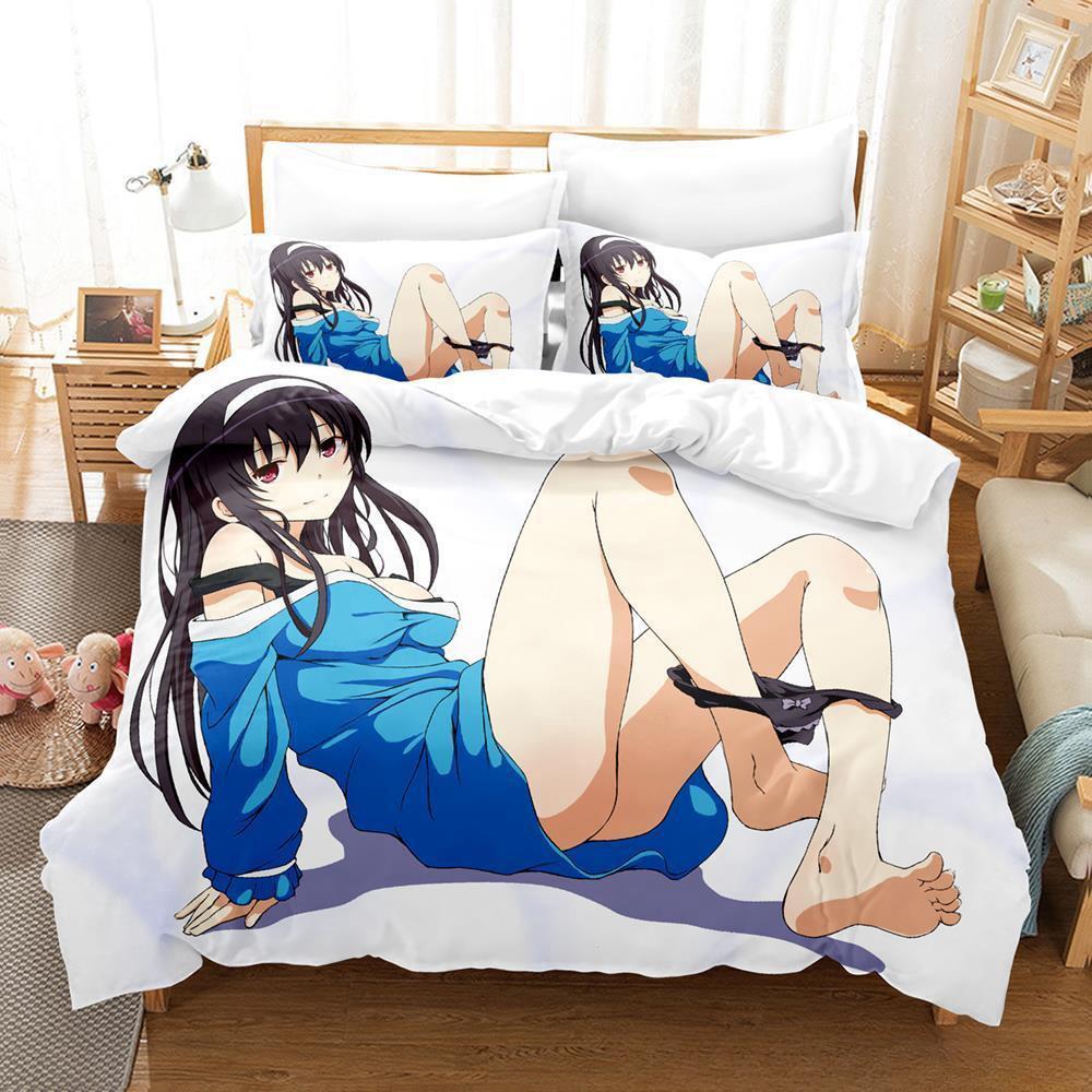 Utaha Kasumigaoka Bettwäsche-Set Cartoon Anime dreiteiliges Set Erwachsene Kind Schlafzimmer Bettbezug-Sets Heimtextilien 3D Kawaii Mädchen Sexy