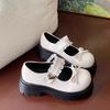 2025 summer new round head bow thick heel Mary Jane single shoes women's French with skirt platform small leather shoes women