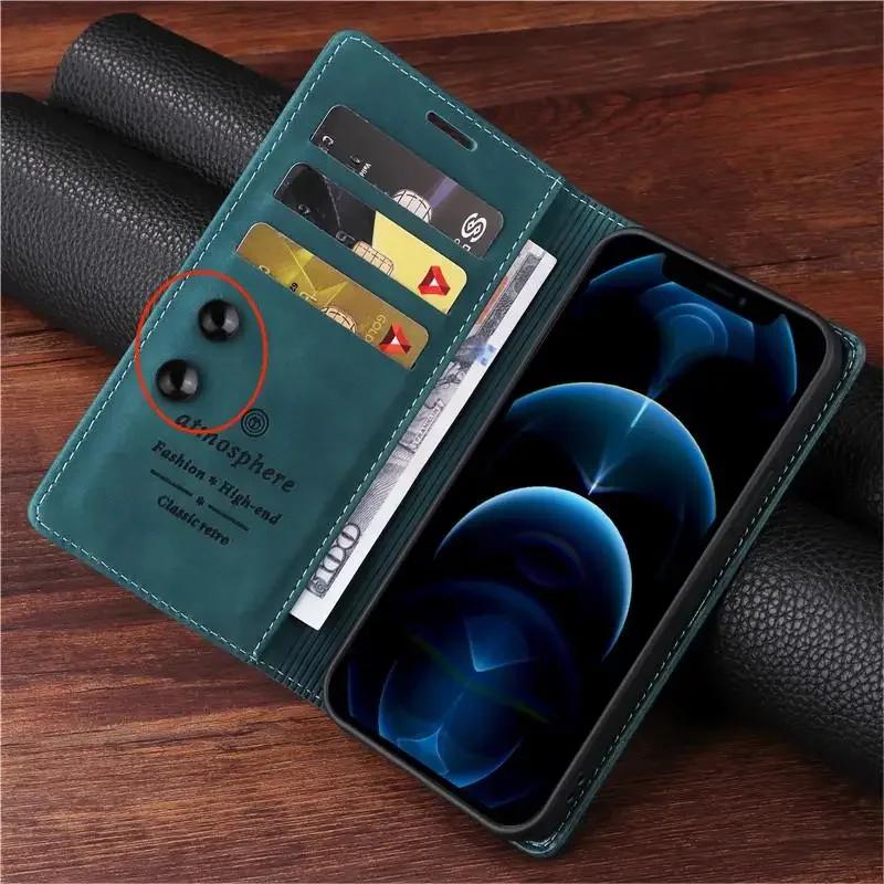 Retro Matte Luxury Flip Wallet Case For iPhone 16 Pro Max 15 14 Plus 16Pro 16Plus IPhone16 Coque Fundas Solid Colors Phone Cover