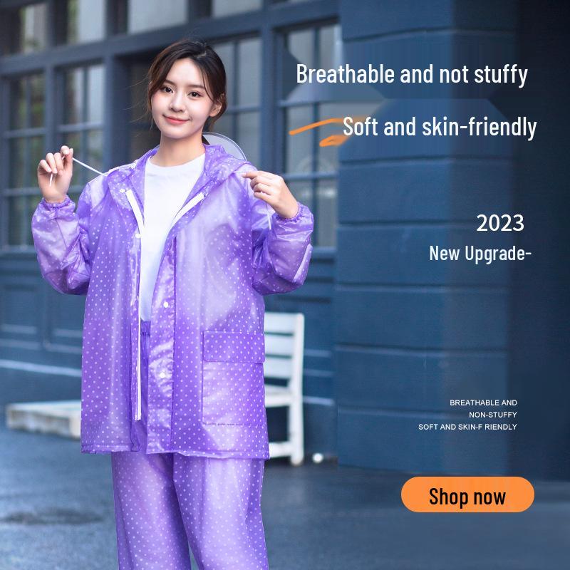Women's Long Raincoat & Pants Set - Stormproof, Waterproof, Split Style for Electric Vehicles