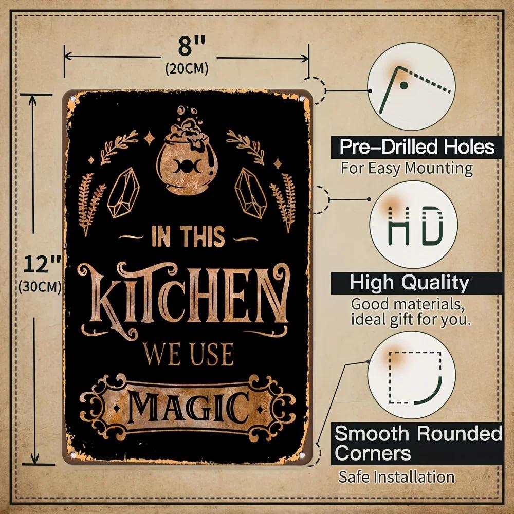 1 Pc Vintage Magic Metal Sign Rustic Wall Hanging Decor with Funny Quote Multipurpose Plaque for Home, Restaurant, Bar