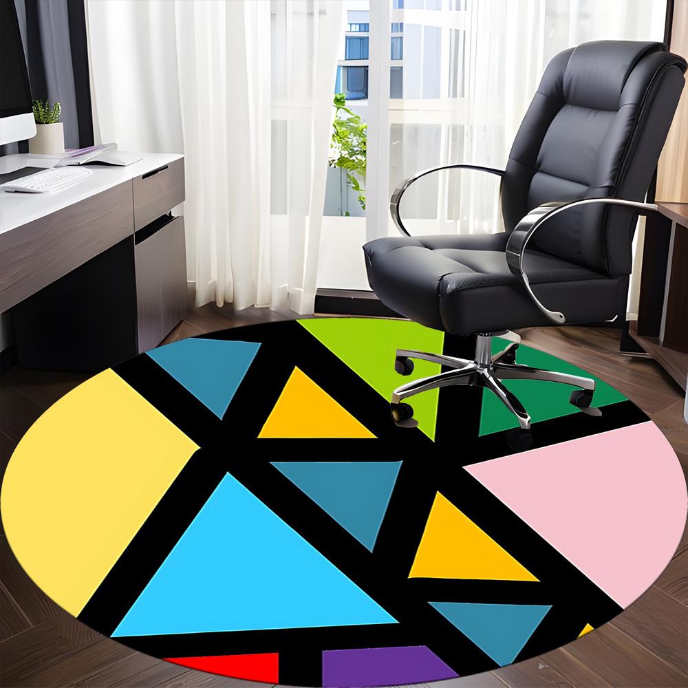 1pc Colorful Geometric Pattern Chair Carpet for Office, Soft Comfortable Mat For Office, Living Room, Bedroom, Machine Washable Carpet yy251112081