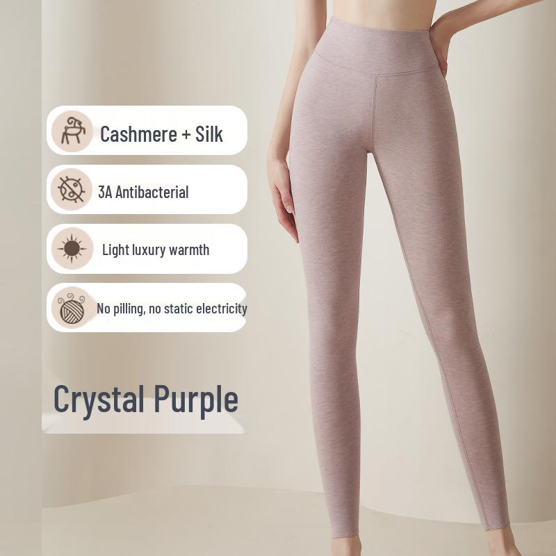 Women's High-Waist Silk Cashmere Fleece-Lined Pants - Seamless, Warm, and Thick for Autumn/Winter Cold Protection