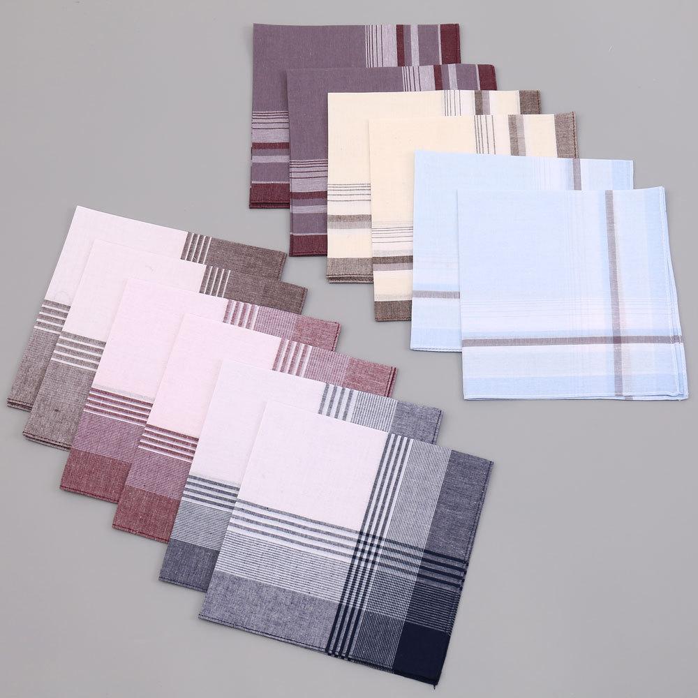 12Pcs Pure Cotton Men's Plaid Handkerchief Business Suit Pocket Towel Thin The Elderly Satin Sweat Wipe 38*38cm