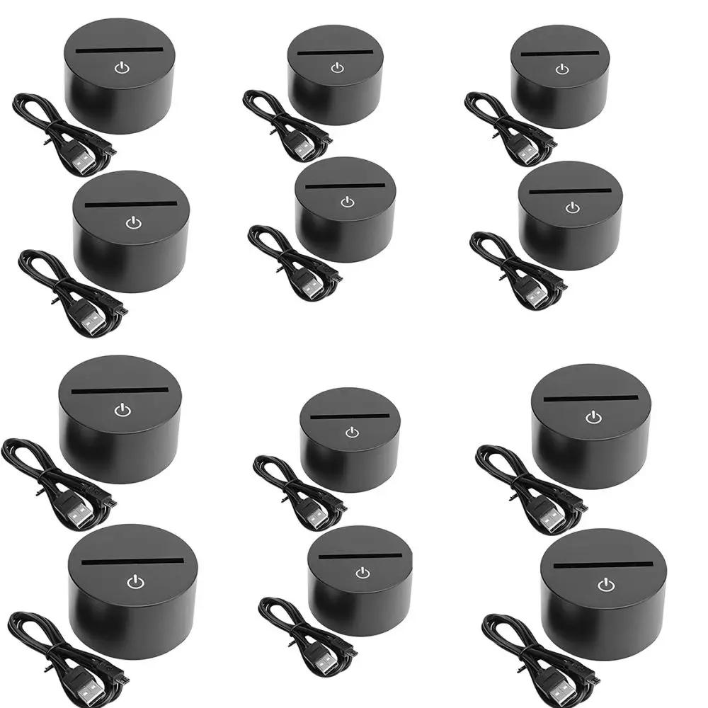 6/12 Pcs 3D Lamps Base LED Night Light DIY Clear Acrylic Sheets RGB Color Remote USB Cable Light Stand Decor Room Christmas Gift