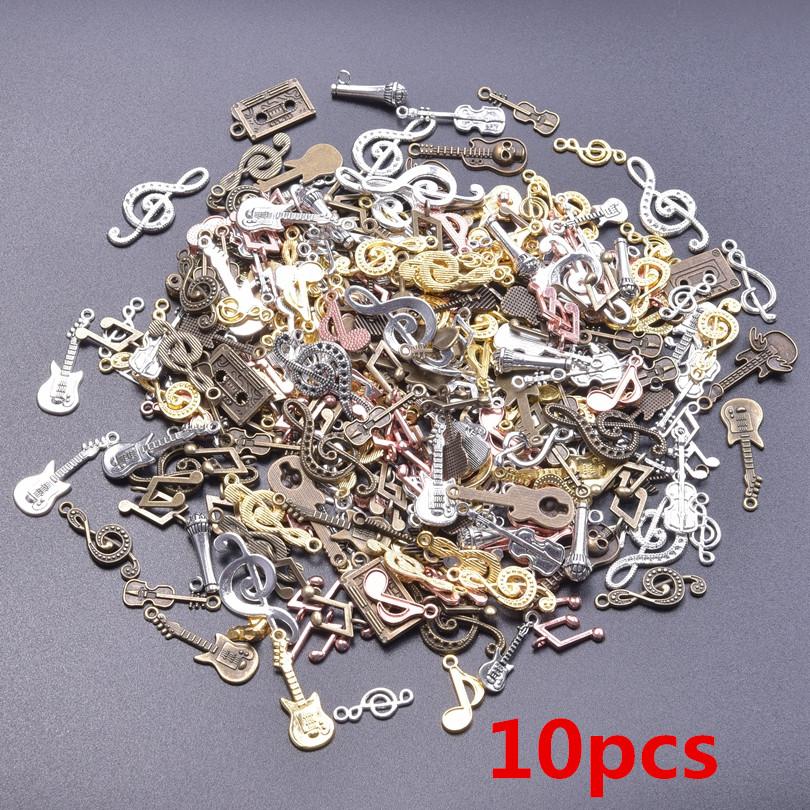 Vintage Music Series Random Mix Wing Guitar Musical Note Bulk Charms For Jewelry Making Supplies Metal Tape Pendant DIY Material