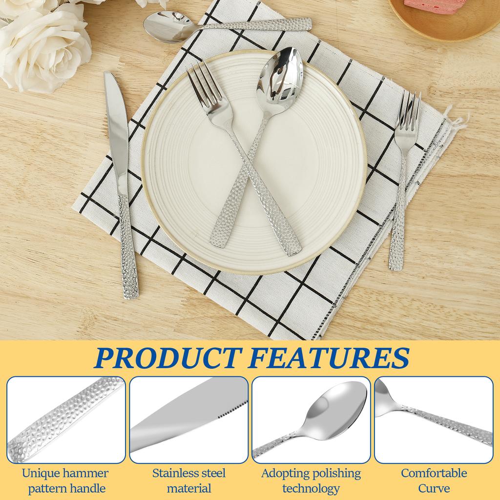 20 PCS Modern Hammered Flatware Utensil Set for 4 Stainless Steel Cutlery Silverware Set Includes Knives Forks Spoons for Home