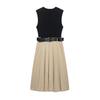 2025 Summer Pleated Skirt Dress with Shoulder Pads - Sleeveless, Slim-Fitting, Round Neck Design