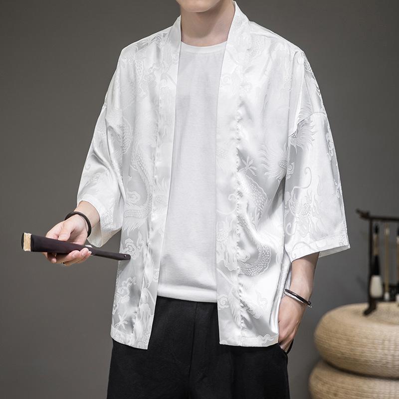Men's Chinese Dragon Pattern Sun Protection Cardigan - Lightweight Summer Ethnic Style Cloak