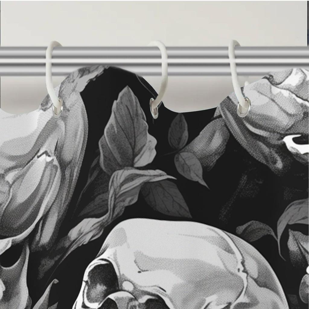 Flowers & Skull Shower Curtain - Durable Polyester, All-Season Modern Home Decor, Includes 12 Hooks, Ideal Bathroom Gift