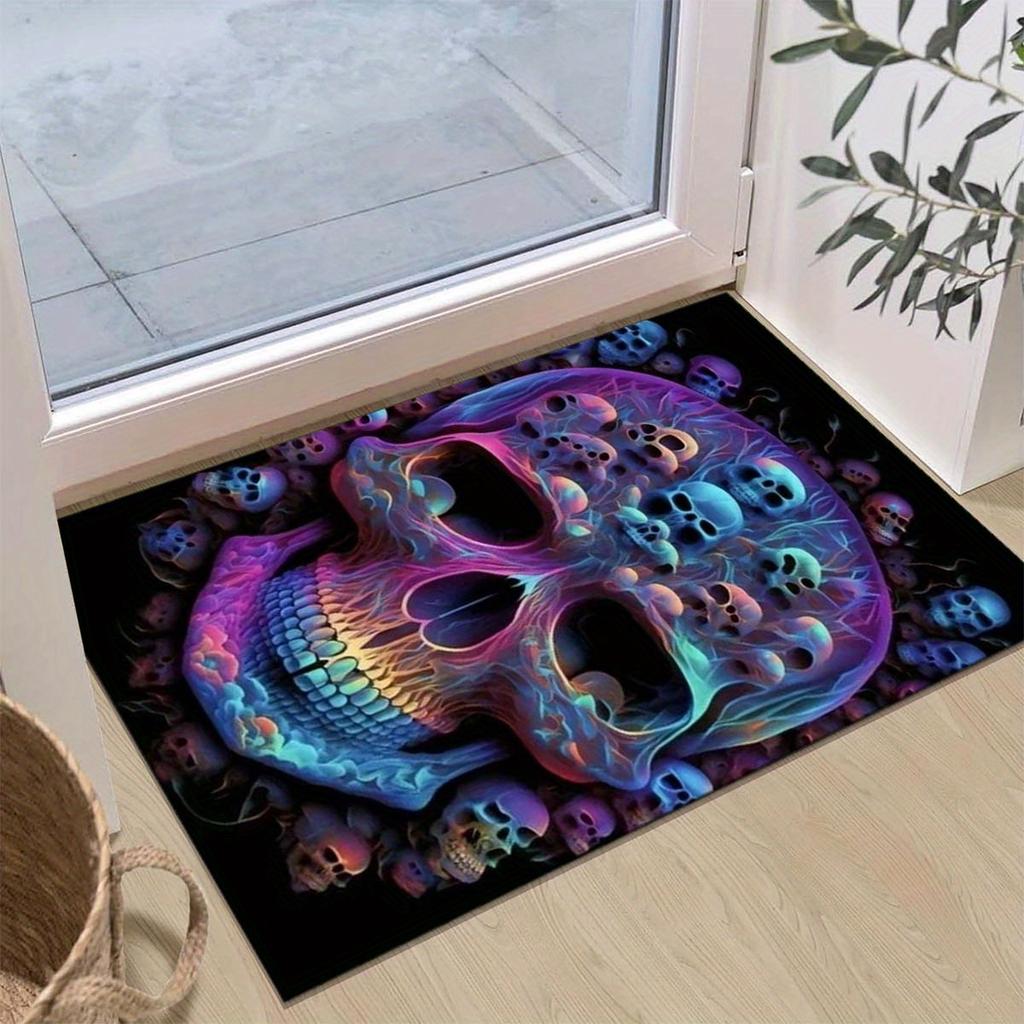 VIKAMA Color Skull Pattern Carpet For Living Room, Bedroom, Laundry Room - Water Absorbent And Slip-Resistant Home Decoration