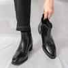 Men’s Short Boots Elevator Chelsea Boots Retro Tuxedo Ankle Boots Pointed Toe Retro Black Heel Boots Large Size