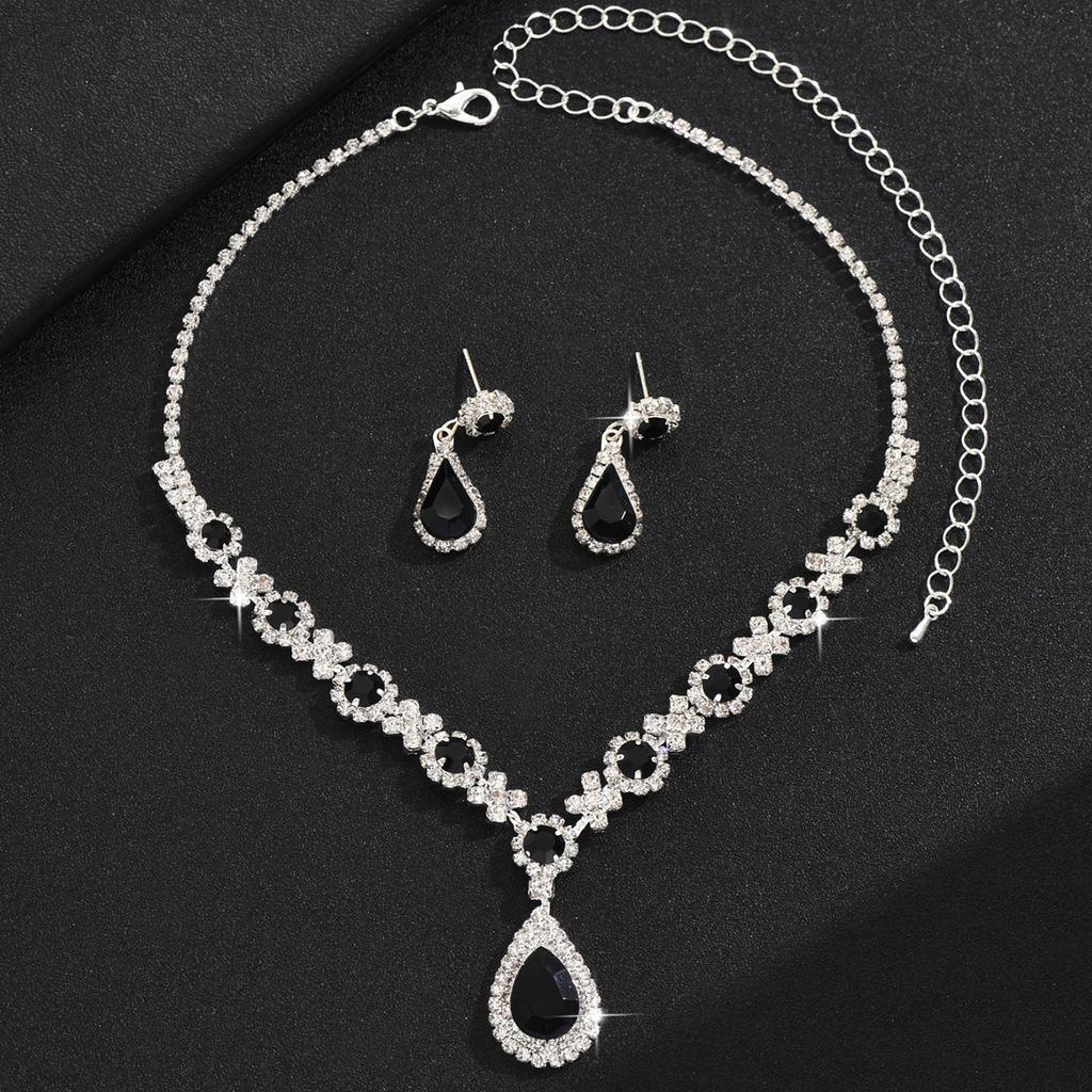 Women's Jewelry Set High-end Crystal Gemstone Women's Water Drop Necklace Stud Earrings Bracelet