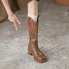 Leather hollow embroidery western cowboy boots women's 2025 new retro wind desert summer boots brown medium boots