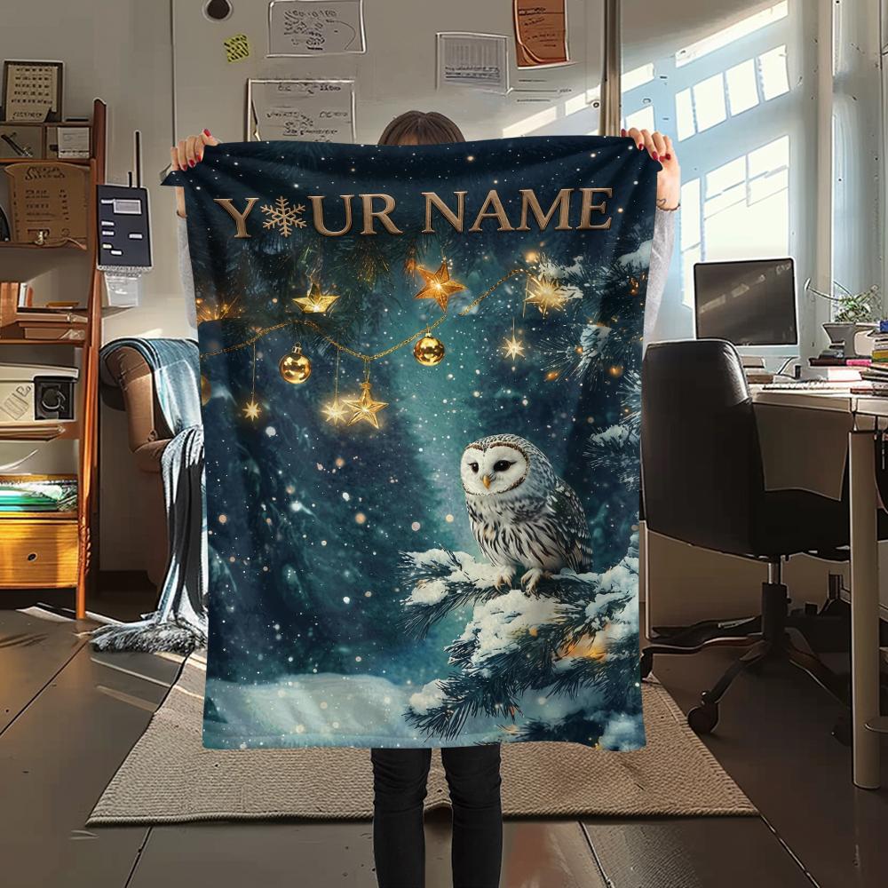 1PC Custom Name Autumn Owl Patterned Flannel Blanket Suitable For All Seasons for Home Decor Warmth and Comfort Gifts Holiday Present_lx