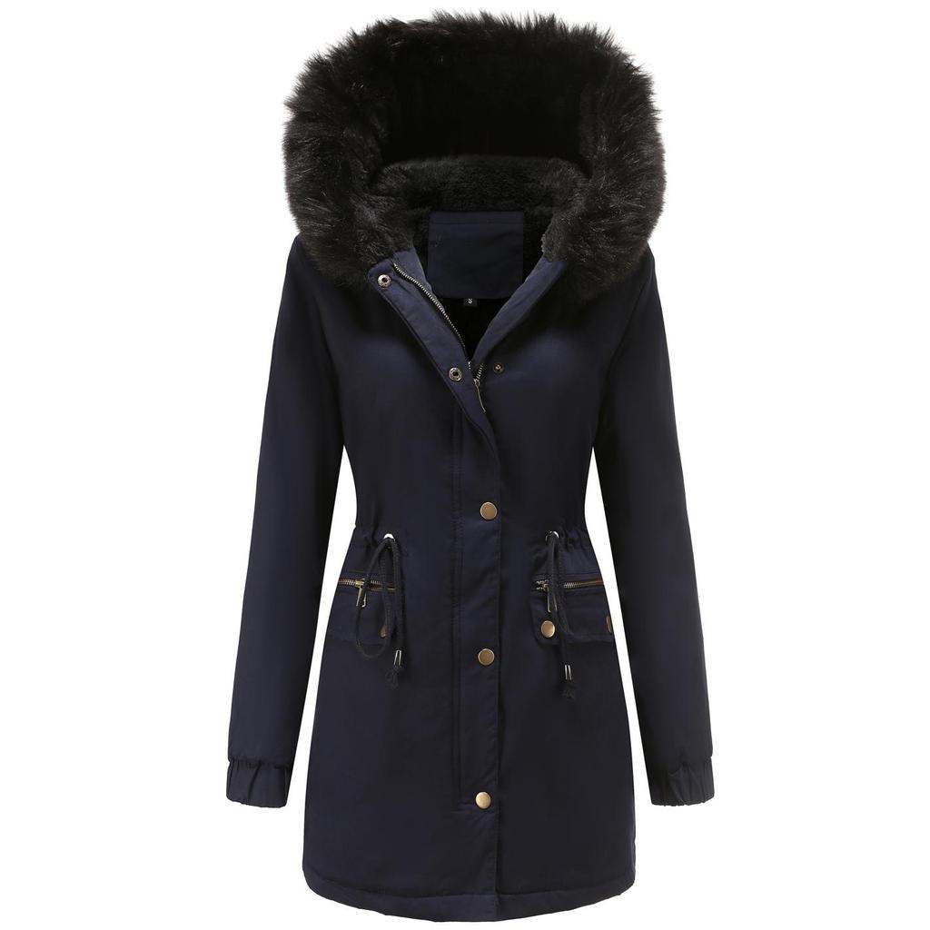 Women's Winter Parka Coat Thickened Fleece Lined Padded Warm Hooded Long Military Puffer Jacket Faux Fur Overcoat Casual Fashion Outdoor Outerwear New