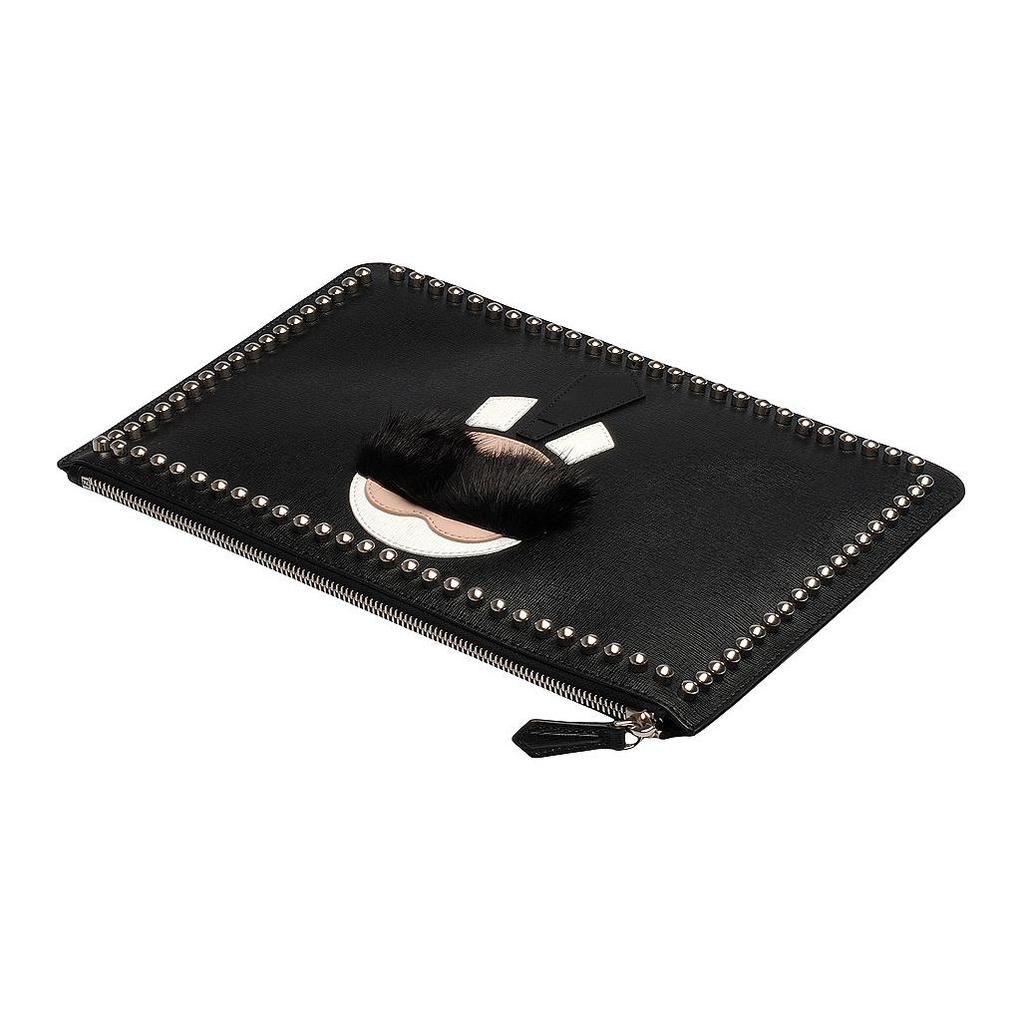 Fendi Zipper Closure Genuine Leather Clutch Men Clutch Black 7N0078-52P-F057A