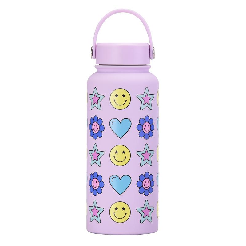 1L Thermos Cup Large Capacity Wide Mouth Portable Vacuum Sports Kettle Outdoor Printing Water Cup Female