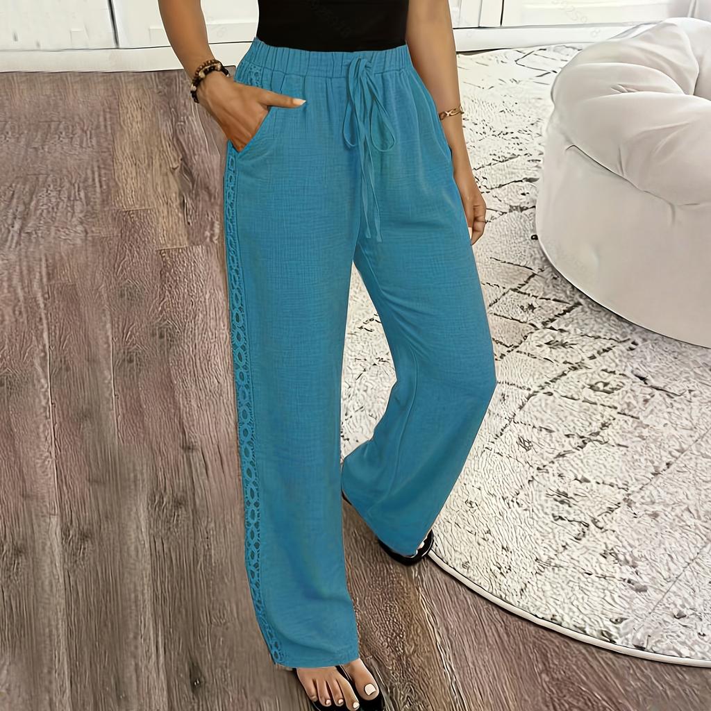 Women's  Pants Linen Pants Women Wide Leg High Waisted  Elastic Waist Casual Summer Beach Vacation Pants