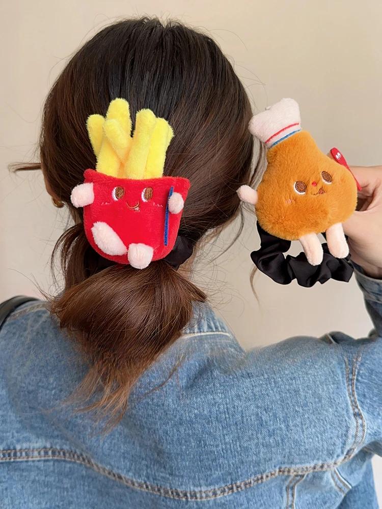 Cute Cartoon Plush Hair Loops Hamburger Hair Headwear, Children's Korean Version Hair Rope Ball Head Rubber Band