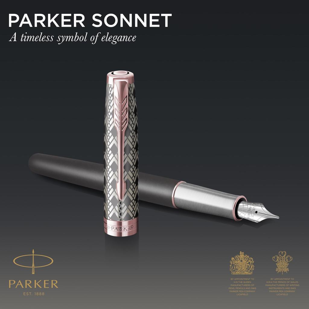 PARKER Sonnet Premium Metal Gray PGT Fountain Fine 18K Gold Gift Officially Product Number 2119788 & Pen, Nib, Nib, Boxed, Imported,