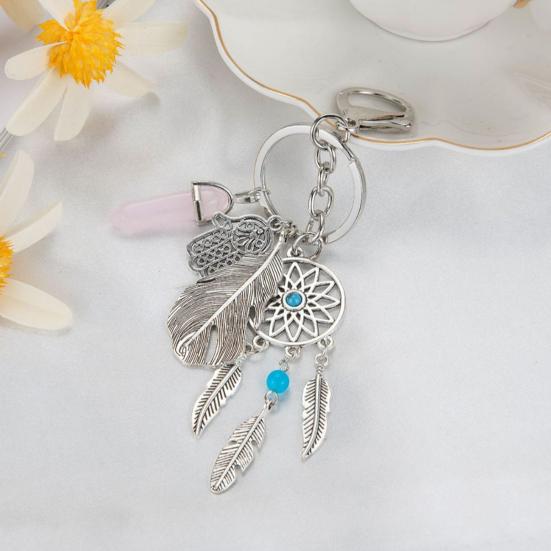 Keychain Dream catcher Feathers Tassels Faux Crystals Charm Bohemian Style Keyring with Lobster Clasp Bags Car Accessories