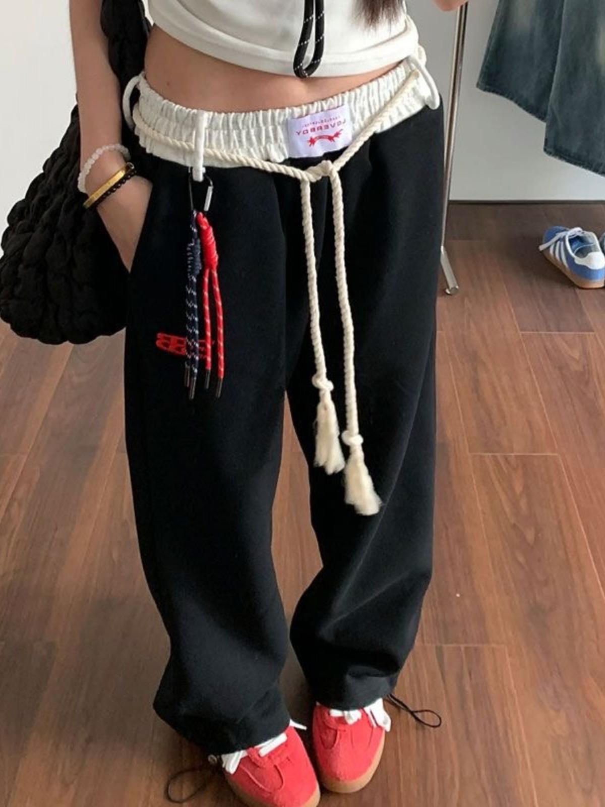 

2024 Американские Ретро Выстиранные Повседневные Брюки Широкие Штанины XXL чёрный