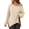 Women's Casual Long Sleeve Tunic Top Loose Fit Round Neck Side Slit T-Shirt Blouse