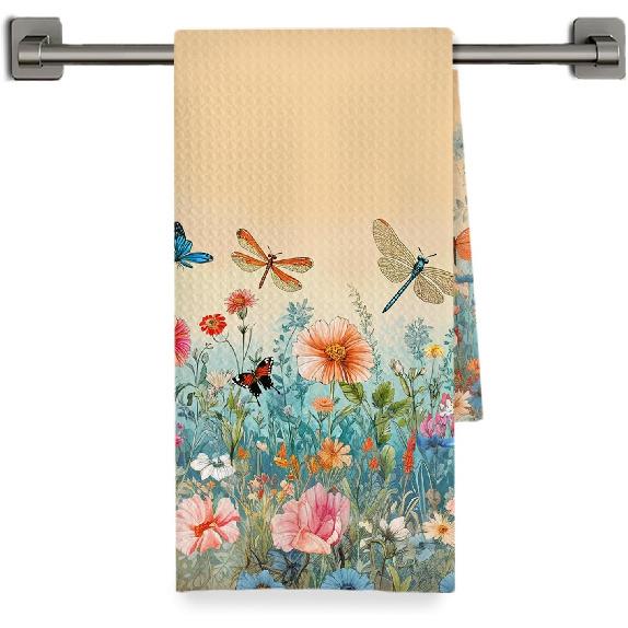 Cottagecore Mushroom Kitchen Towels Decorative, Farmhouse Wildflower Botanical Dish Hand Tea Towels, Rustic Mushroom Kitchen Bathroom Decor, 16x24