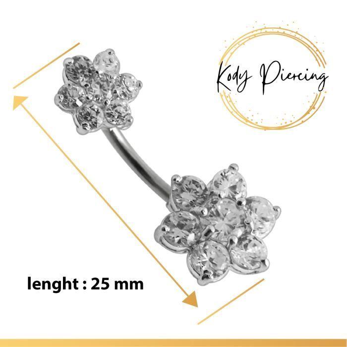 KODY PIERCING 925 Silver Double Flower Navel Jewelry - Diamond Color
