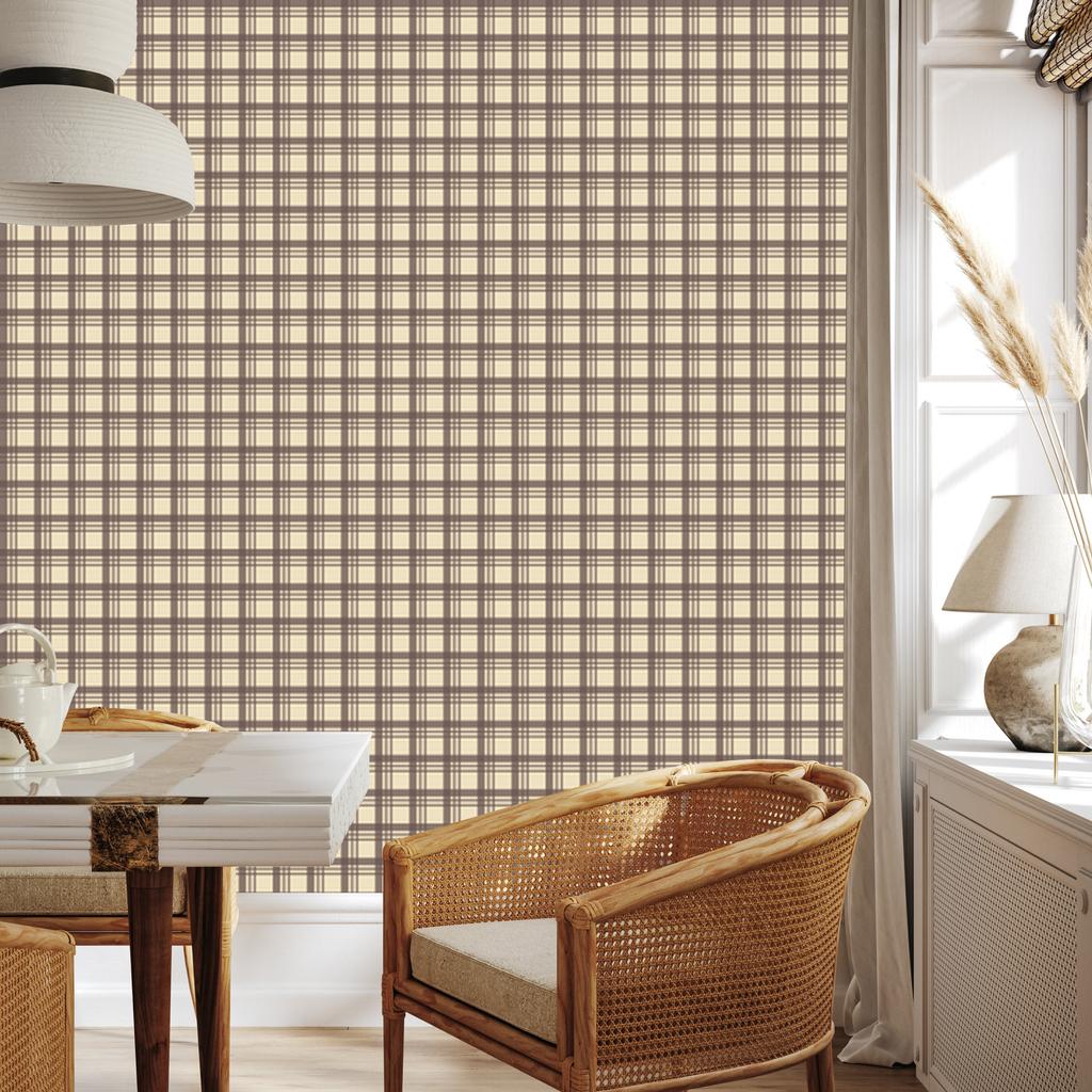Brown Checkered Wallpaper in Brown, Beige and Cream for Living Room and Bedroom 50x1000