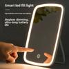 Espejo de maquillaje LED plegable portátil con luz para escritorio y viaje