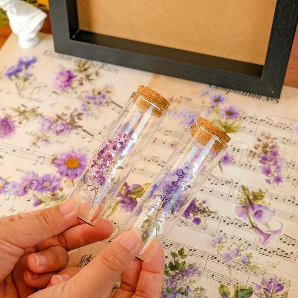 Boutique 50 Romantic Purple Flowers Transparent Waterproof Stickers DIY Decorative Mobile Phone Case Wishing Bottle Glass Water Cup