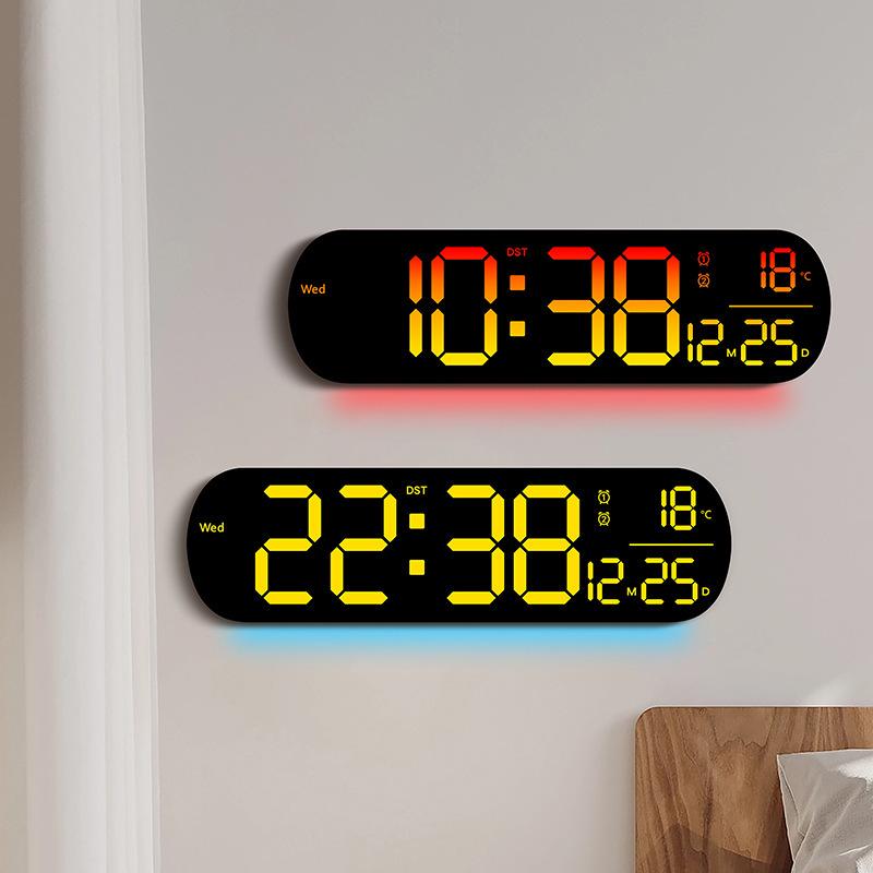 Creative RGB Color-Changing LED Wall Clock 6651R - Multifunctional Digital Display for Living Room