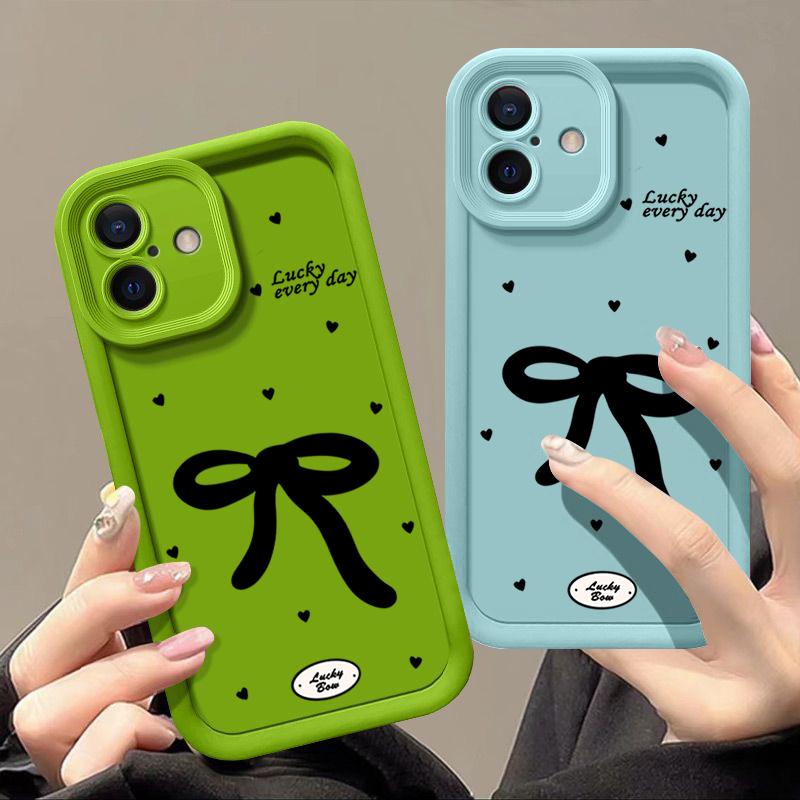 Bowknot Pattern TPU Soft Shockproof Phone Case For iPhone 16 Pro Max 15 Pro 14 13 12 11 XR XS Little Love Hearts Matte Lens Protection Bumper Cover