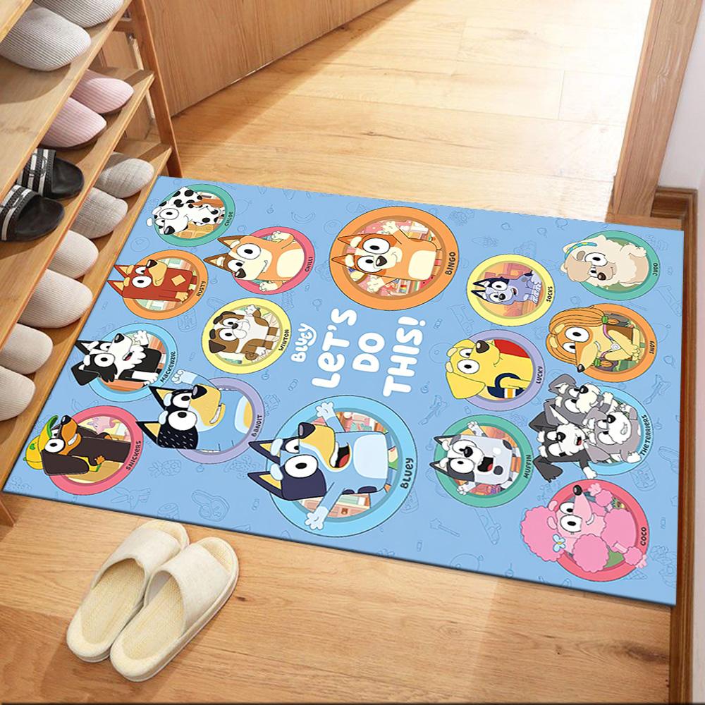 I tappeti quadrati Bluey's Playful Pals sono un'ottima scelta per soggiorni, camere da letto, arredamento della casa e come regali.