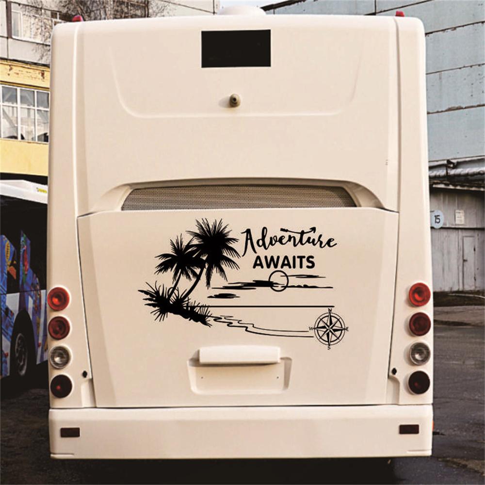 Caravan Camper Motorhome Body Stickers Coconut Tree Compass Graphic Decals Black