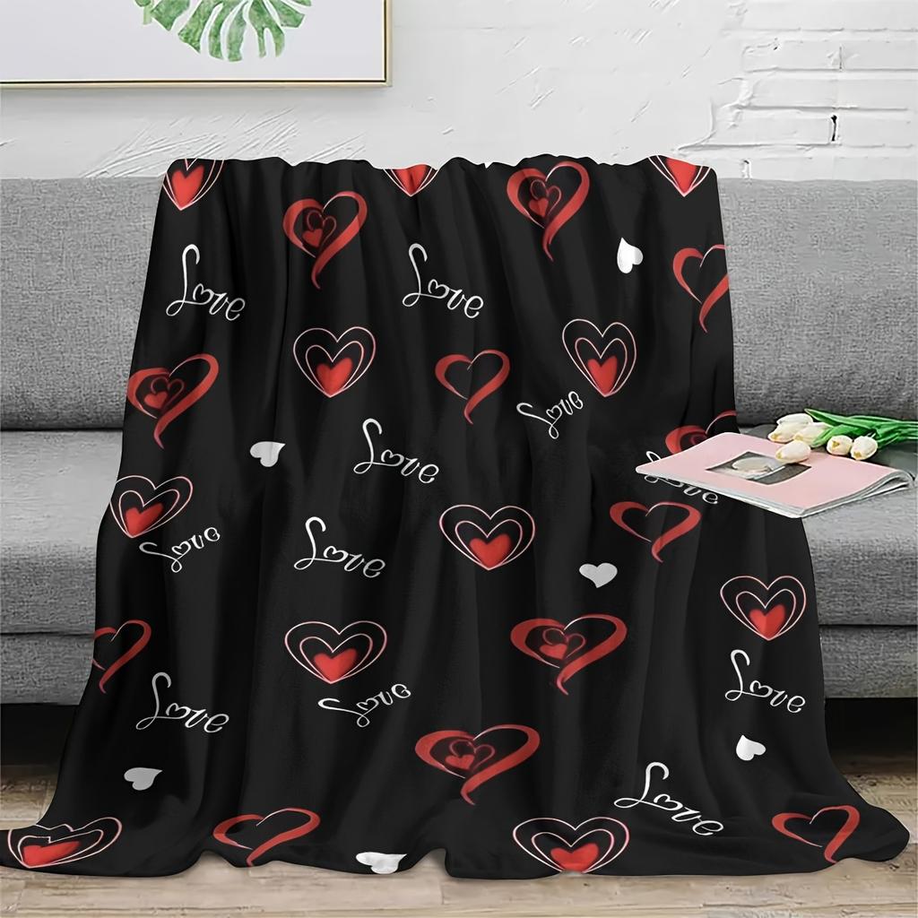 Black heart plaid blanket Valentine's Day plaid blanket soft and comfortable suitable for sofa bed outdoor birthday holiday gift