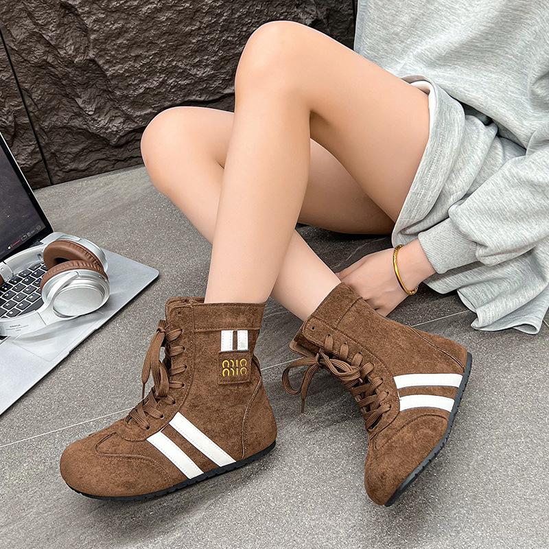 2025 autumn new retro matte leather high-top German training shoes fashionable inner height increase Martin boots Maillard casual women's shoes